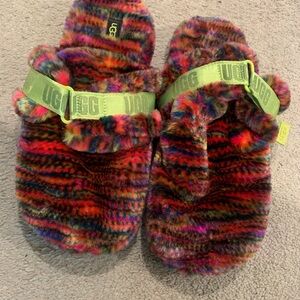 UGG Multicolor Slippers with Neon Green Strap